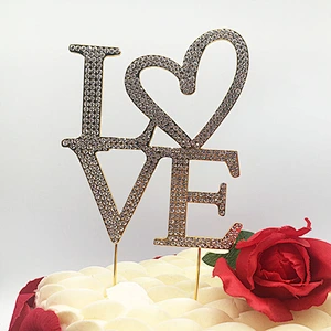 Sparkly Metal alloyed wedding love  valentine's cake toppers