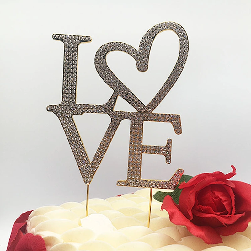 Sparkly Metal alloyed wedding love  valentine's cake toppers