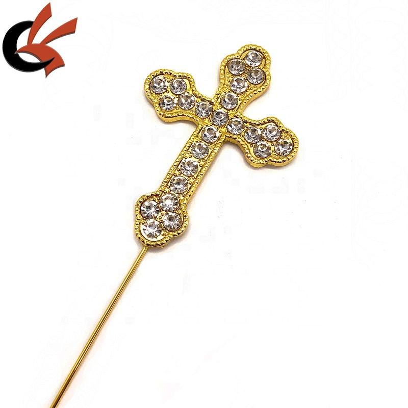 Bling Gold metal color clear crystal cross wedding cake topper
