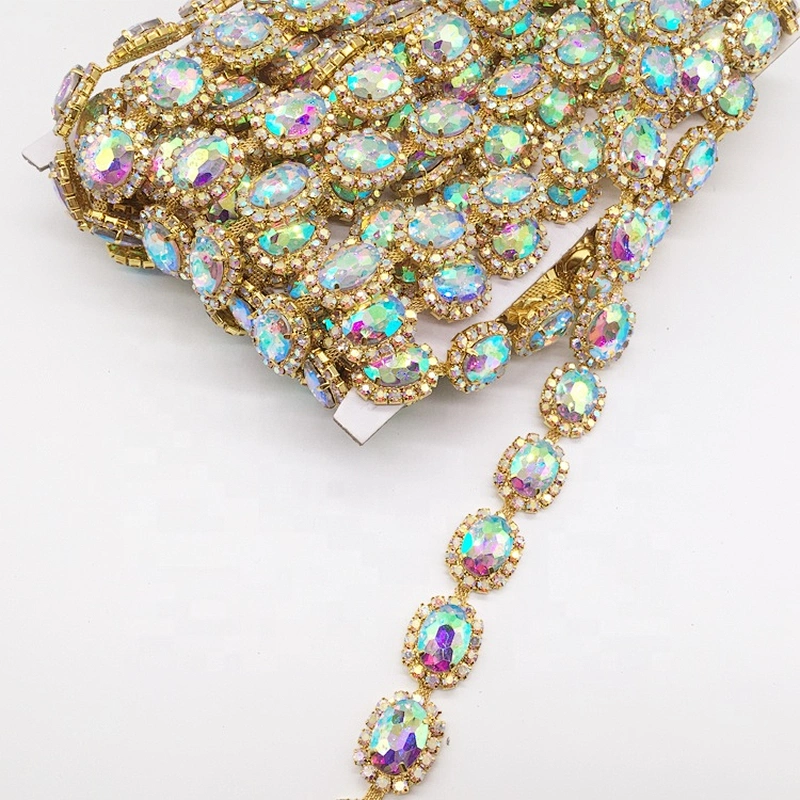Wholesale glass designs rhinestone lace trims crystal type rhinestone chain trimmings