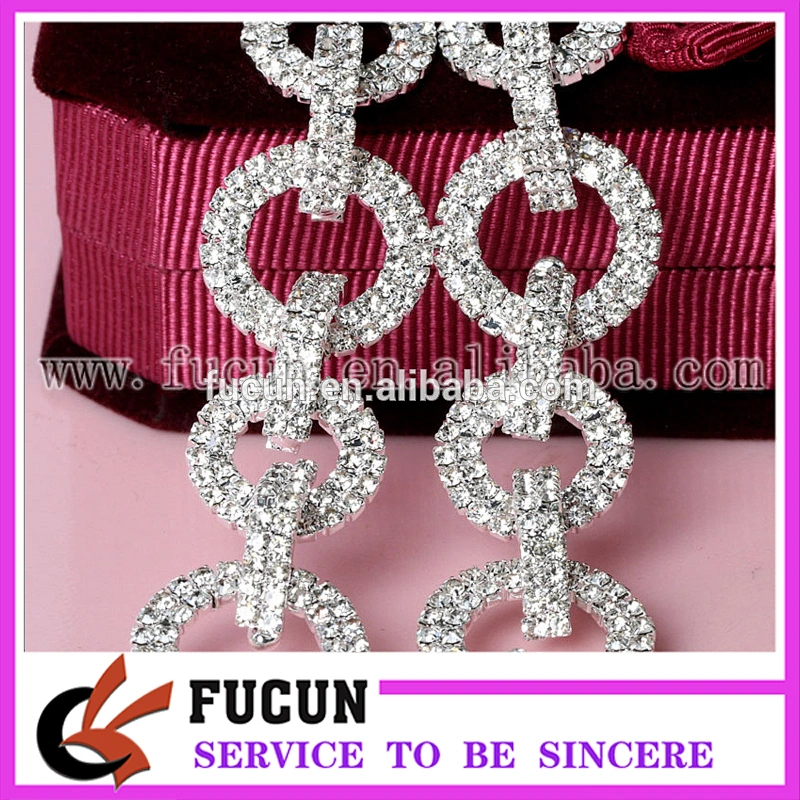Clear round ring Crystal Rhinestone Trim Silver Wedding Dress Chain