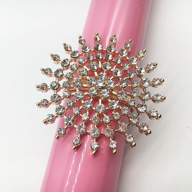 wholesale fashion metal gold plating wedding crystal napkin ring