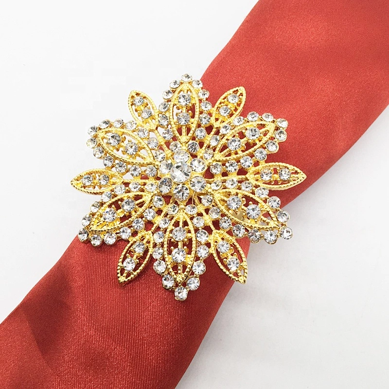 Party Dinner Table Decoration Gold Rhinestone Crystals Floral Napkin rings