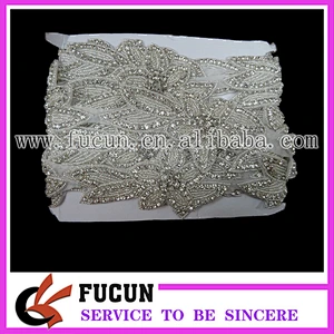 Beaded Applique Wholesale Bridal Rhinestone Flower Appliques hand embroidery designs