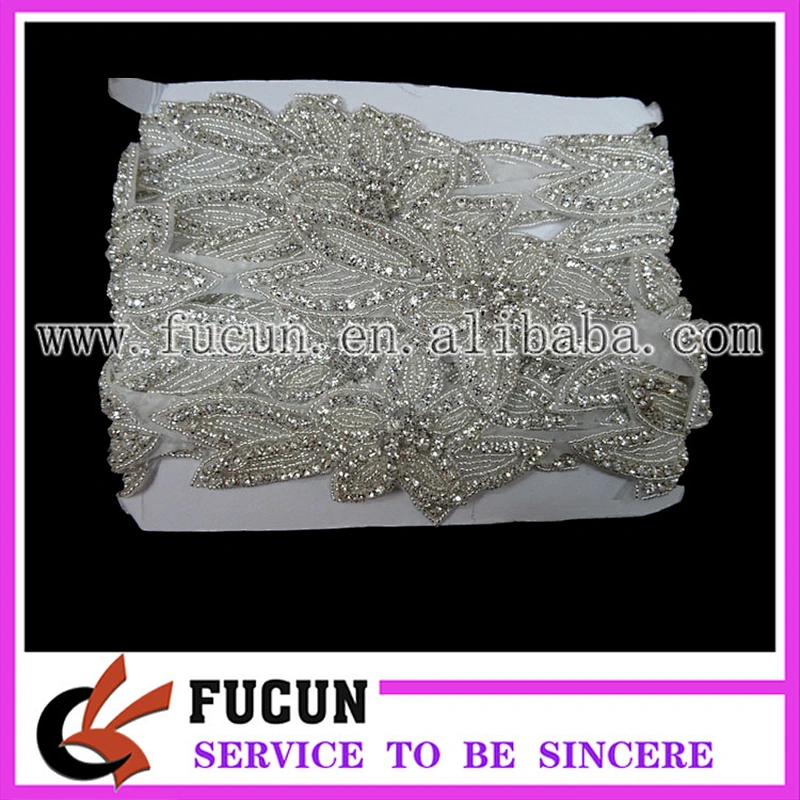 Beaded Applique Wholesale Bridal Rhinestone Flower Appliques hand embroidery designs