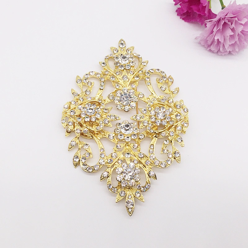 Wholesale Gold Design Rhinestone Head Muslim Brooch Hijab Scarf Pin