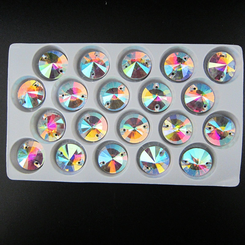 AB Crystal Shiny Color Round Sew On Flat Back Glass Stone For Dresses