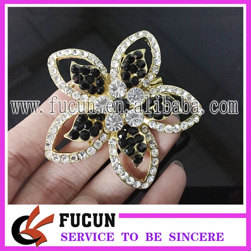 Black Rhinestone Crystal Gold Plated Men Wedding Brooch