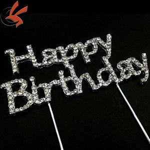 Cake Topper with Rhinestone Happy Birthday Letters Design Topper Pick Stick