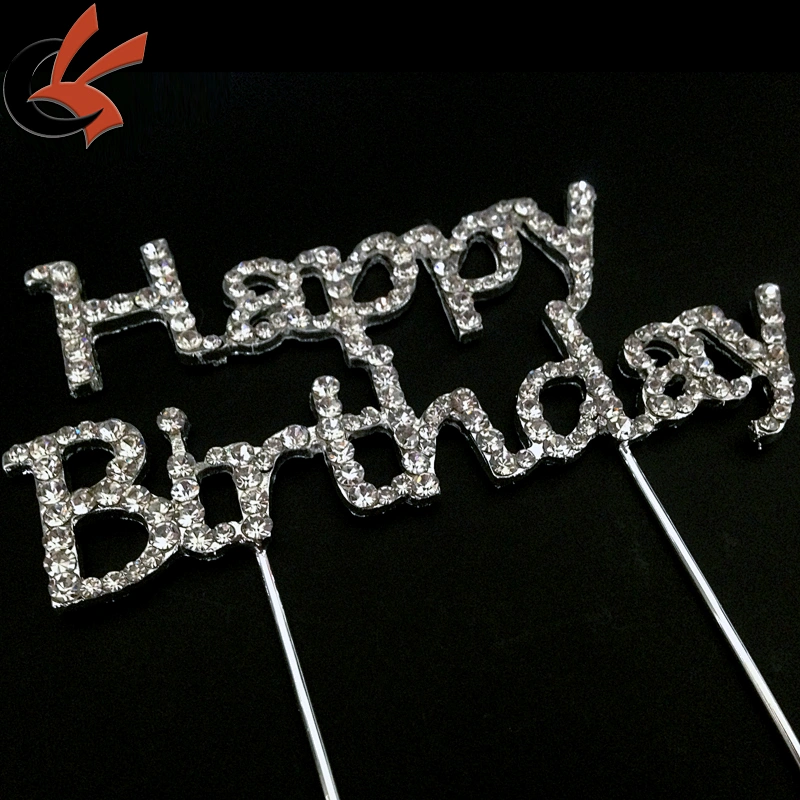 Cake Topper with Rhinestone Happy Birthday Letters Design Topper Pick Stick
