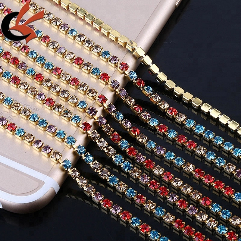 colorful rhinestone chain roll crystal rhinestone cup chain trimming