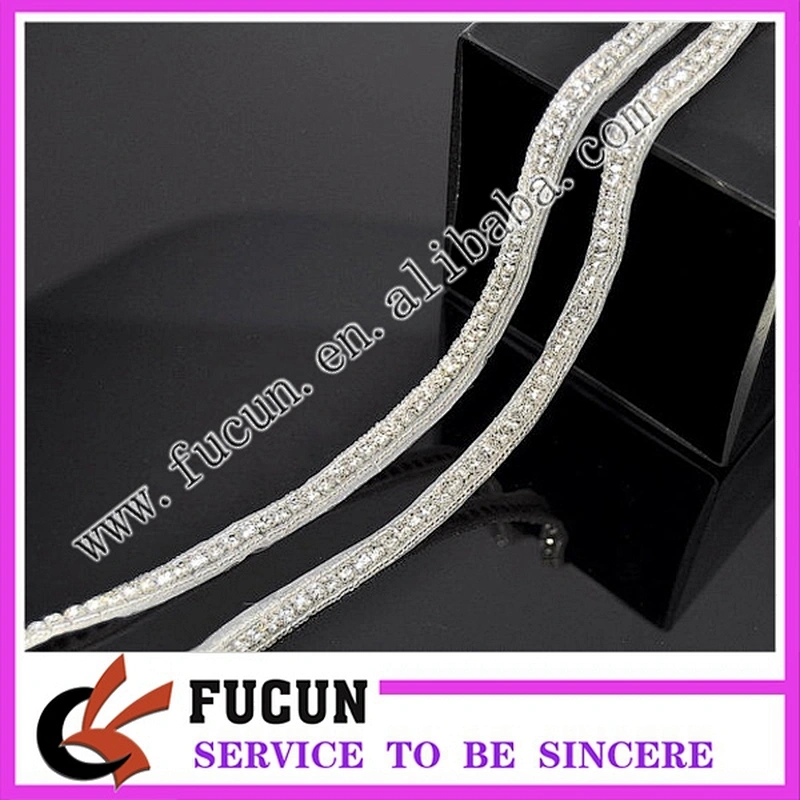 Bling Clear Glass Rhinestone Trim Bridal Silver Chain Costume Dress Applique