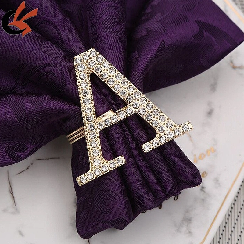 wholesale gold plating  sparkly crystal rhinestone letter napkin ring