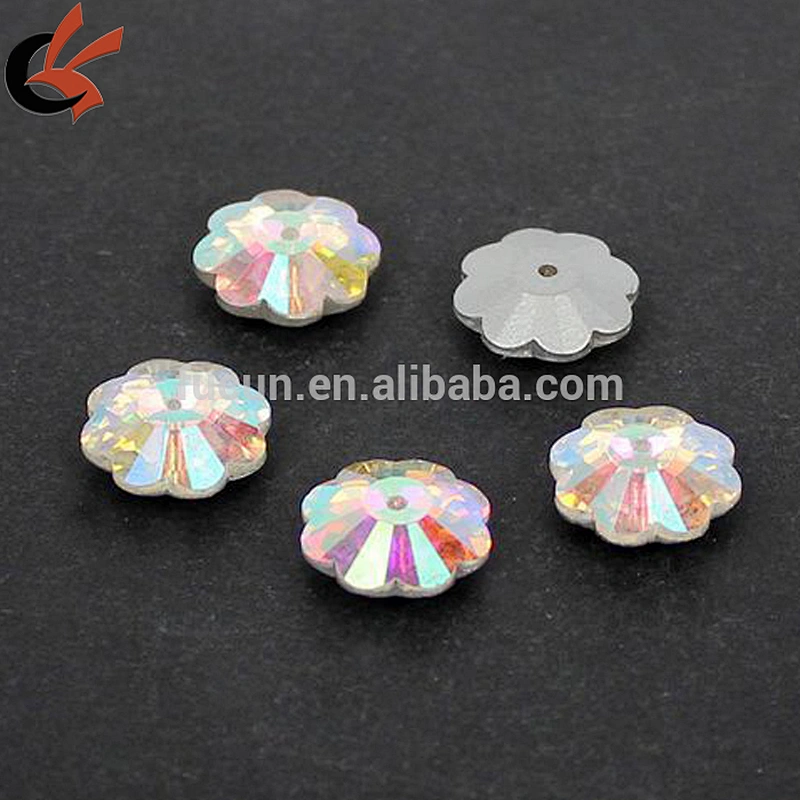Flatback Plum Flower Shape Sew On Glass AB one Hole Crystal Rhinestone Silver