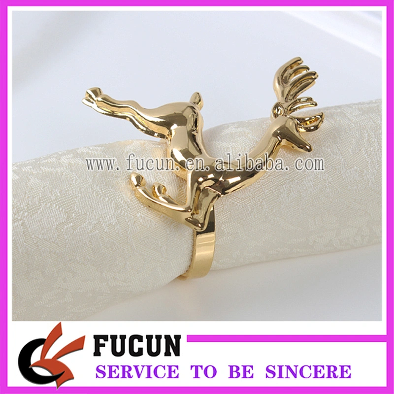 2018 New Customized Christmas Decors Gold Elk Shaped Animal Metal Napkin Ring