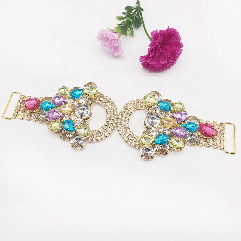 New Customized Top Quality Colored Jewelry Crystal Rhinestone Two Layered Glass Stone Bikini Connector