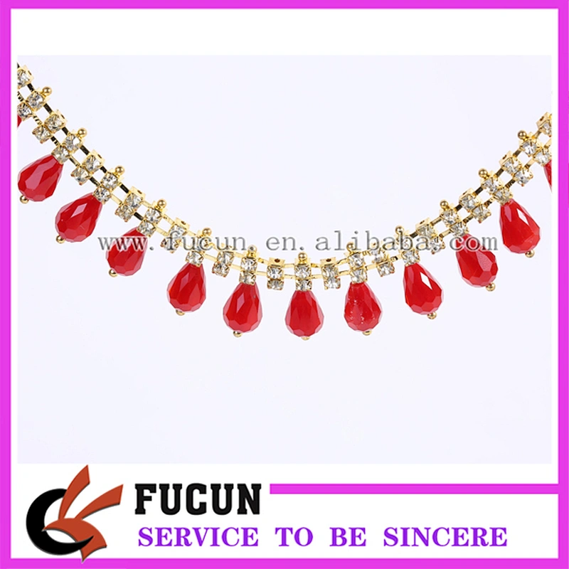 New Arrival Jewellery Luxury Red Crystal Rhinestone Beaded Stretch Rhinestone Chain Trimming