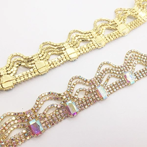 Crystal ab rhinestone banding trimming clear strass rhinestone chain trims for head band or dress