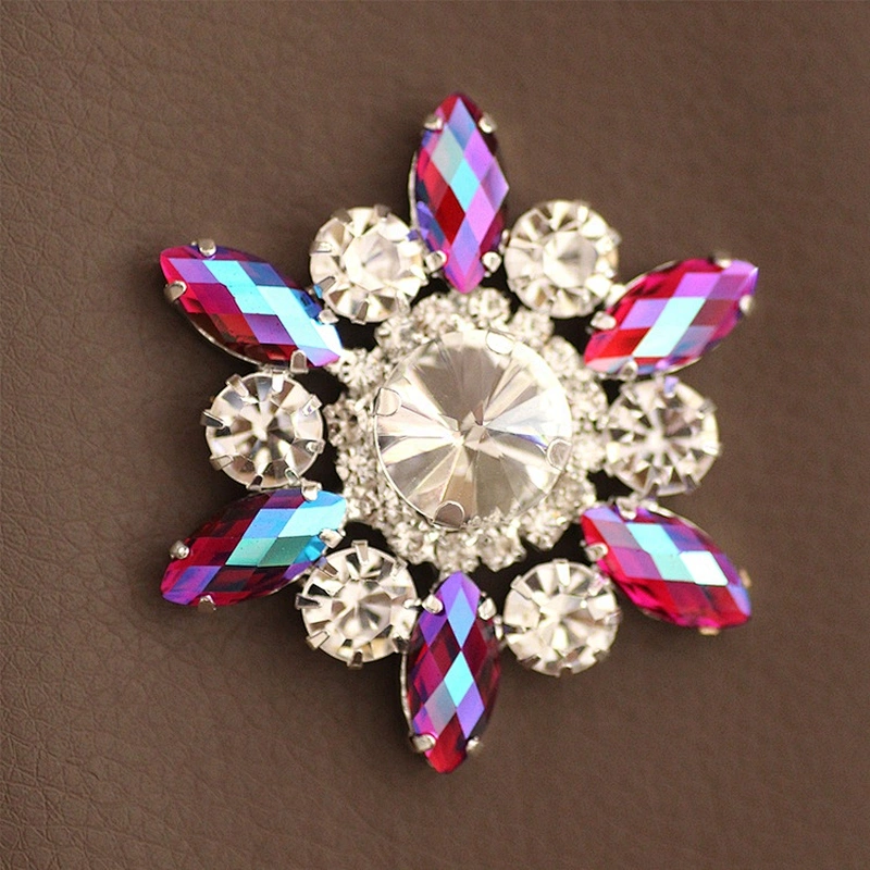 Crystal Flower Rhinestone With Claw Setting Silver Back Rhinestone Applique Buttons For Garments