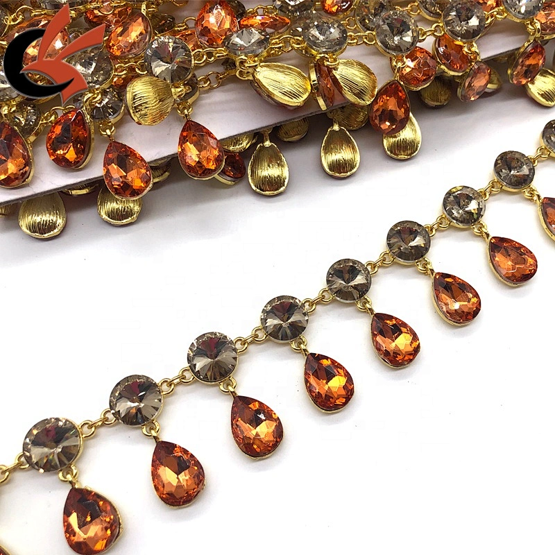 Factory Making Wholesale Glass crystal Metal chain trimming for Carnival