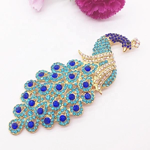 Peacock Shaped Rhinestone Brooches Peafowl Design Blue Crystal Pin Brooch