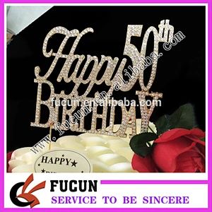 China alphabet letter  Happy birthday 50th birthday gift rhinestone cake topper wholesale