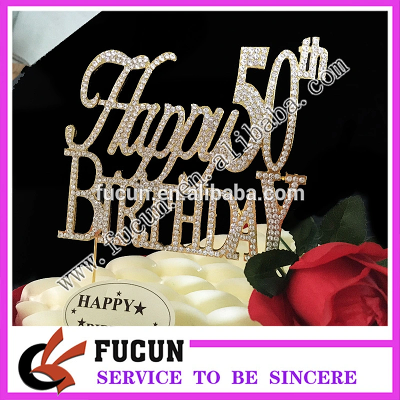 China alphabet letter  Happy birthday 50th birthday gift rhinestone cake topper wholesale