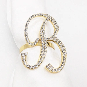 Metal crystal napkin rings gold plated alphabet rhinestone napkin ring for customs