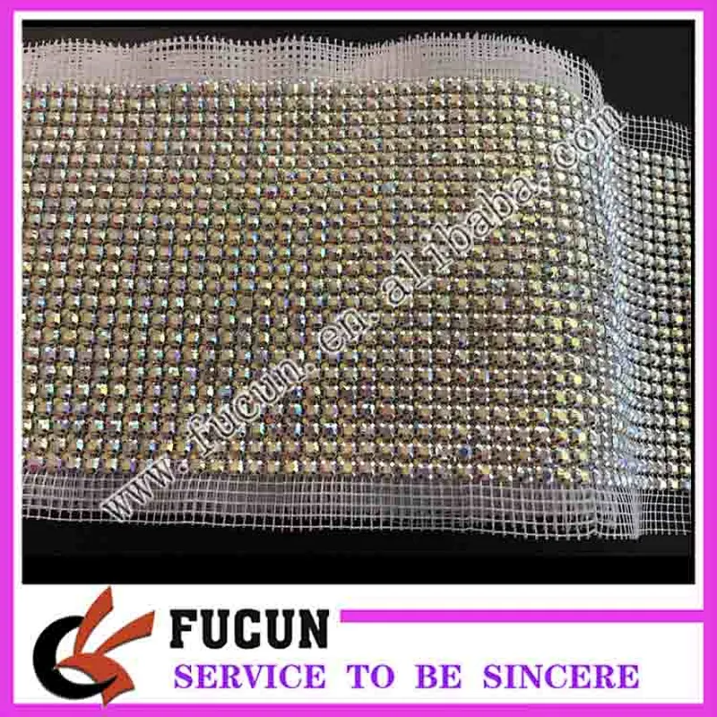Factory price high quality silver gold backing 24 rows with clear crystal rhinestone trimming mesh for sewing wedding