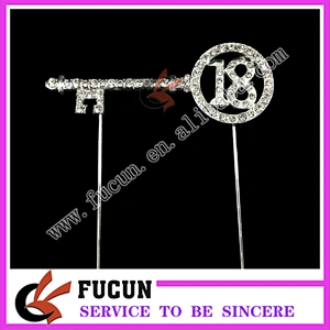 New birthday party decoration Silver Key shape number 18 rhinestone cake topper