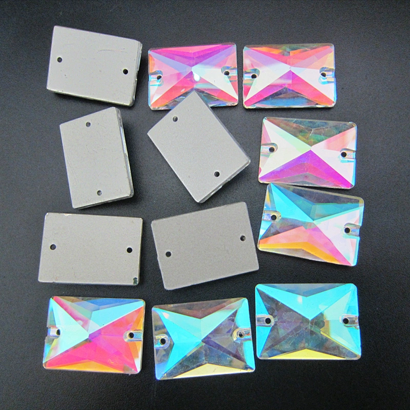 Various Size Diamond Jewelry Synthetic Stones Glass Square Facetted Cut Gems With Two Holes
