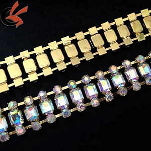 Chain Clear Rhinestone Square Round Crystal Applique Sewing Trim