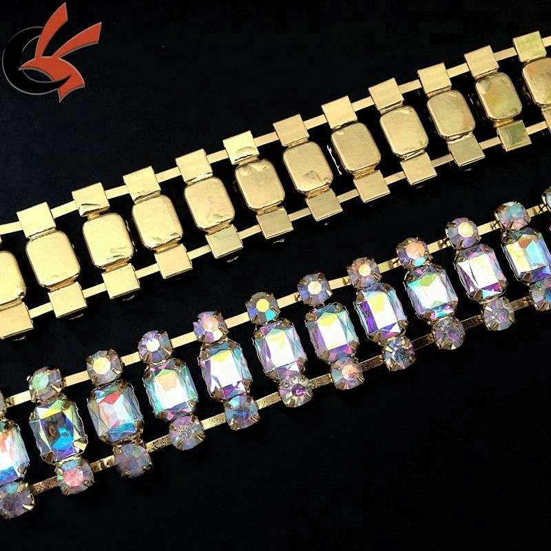 Chain Clear Rhinestone Square Round Crystal Applique Sewing Trim
