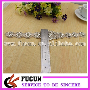 beads embroidery patch headband,crystal wedding sash lace applique flower for girl dresses