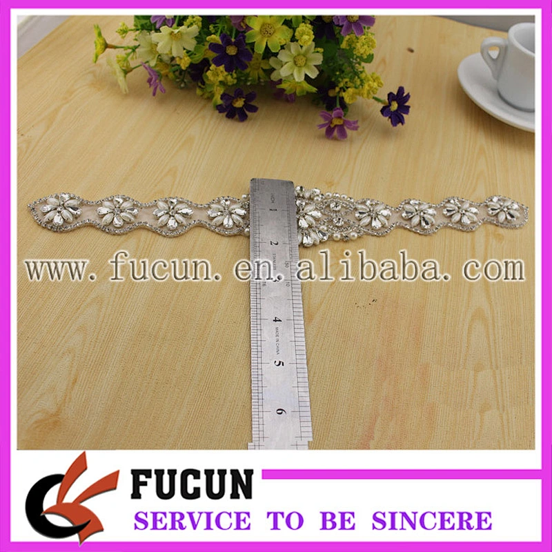beads embroidery patch headband,crystal wedding sash lace applique flower for girl dresses