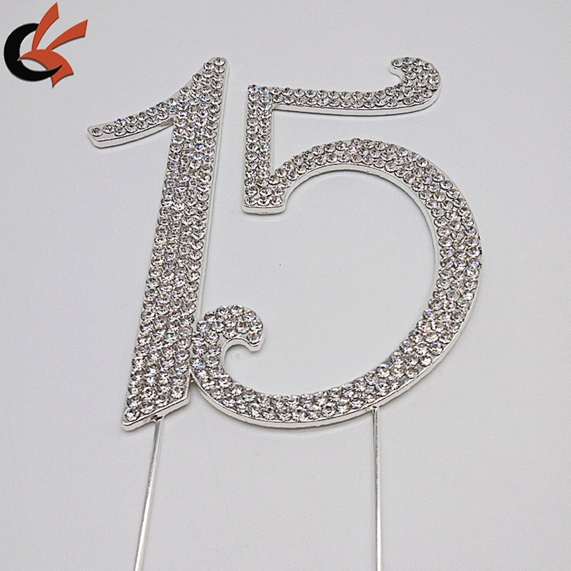 4.7inch Large Rhinestone Silver Crystal Quinceanera 15 Birthday Number Cake Topper