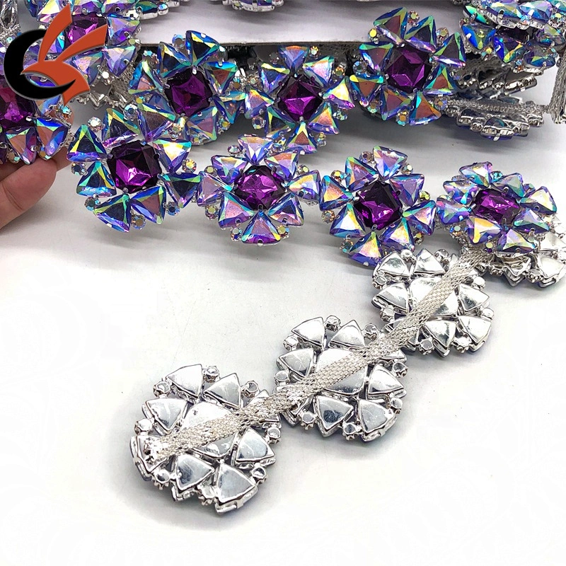 Purple AB silver base rhinestone chain trimming for carnival