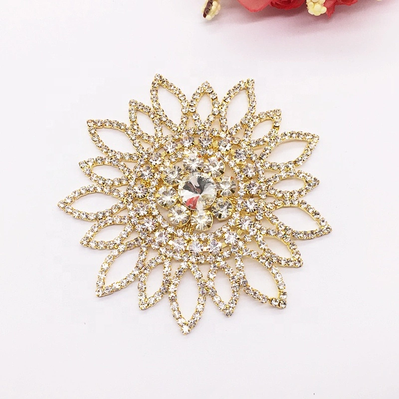 Gold Beaded Crystal Rhinestone Flat Floral Patches Embroidery Patch Applique For Garment Accessories
