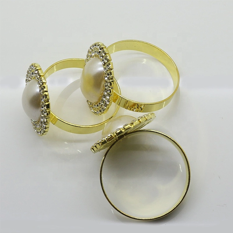Factory Bulk Mass Production Cheap White Pearl Rhinestone Oval Napkin Ring Holder