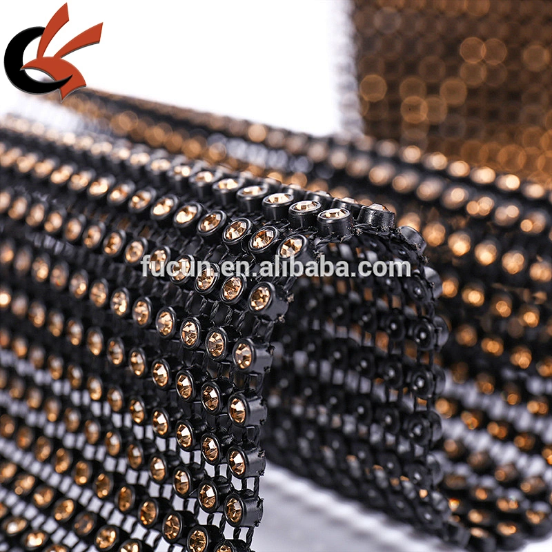 30-Row Wholesale Black base Topaz Crystal Rhinestone Mesh Ribbon