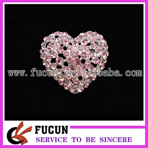 Wedding Bridal Bouquet Full Rhinestone Heart Brooch Pin