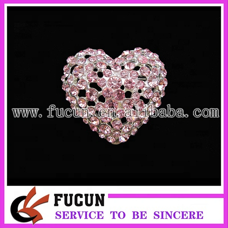 Wedding Bridal Bouquet Full Rhinestone Heart Brooch Pin