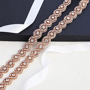 Hot Fix Beaded Rhinestone Bridal Garments Wedding Dress Headband Bridal Strass Sash Applique
