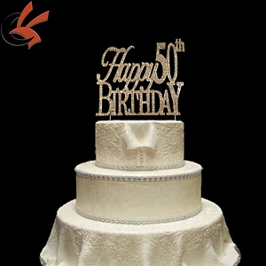 Large Sparkling gold Rhinestone 50th Happy Birthday Cake Topper