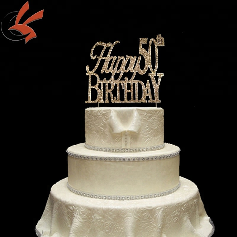 Large Sparkling gold Rhinestone 50th Happy Birthday Cake Topper