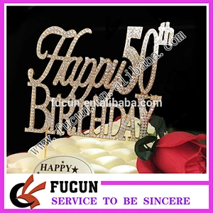 China alphabet letter  Happy birthday 50th birthday gift rhinestone cake topper wholesale