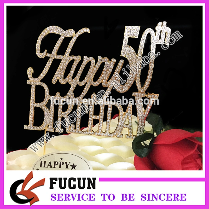 China alphabet letter  Happy birthday 50th birthday gift rhinestone cake topper wholesale