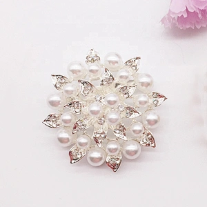 Silver Pearl Rhinestone Flat Back Embellishment Brooch Pin Clear Pearl Wedding Broach in Gold