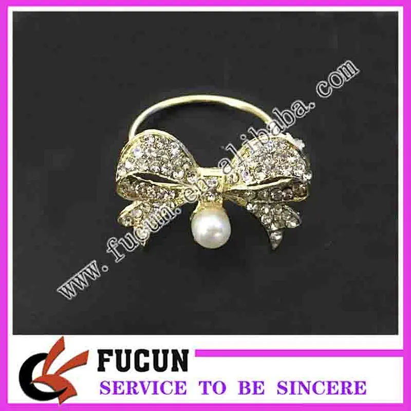 gold color bow pearl rhinestone design rhinestone napkin ring for hotel &restaurant decoration
