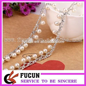 Costume Applique Embellishment Crystal Pearl Rhinestone Metal Trim Chain